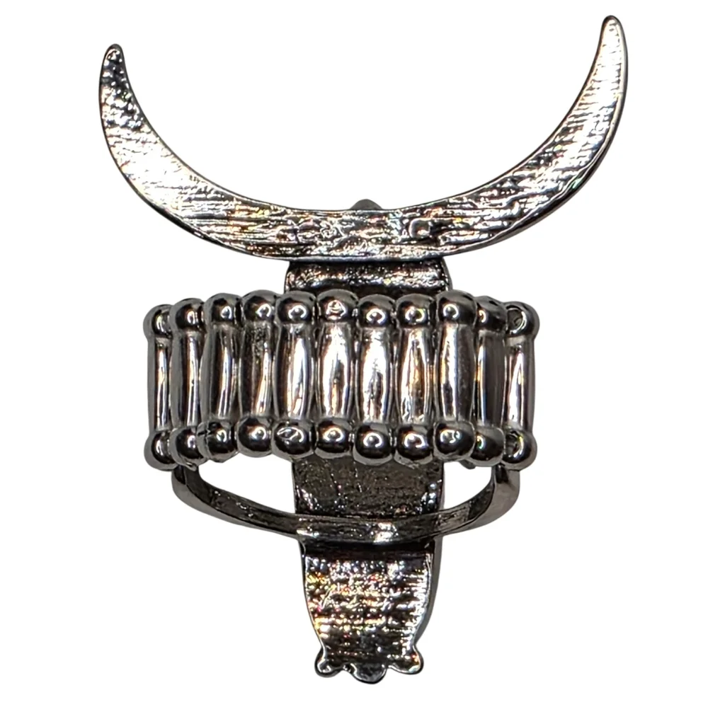 Large Oversized Faux Marble Longhorn Steer Southwestern Statement Ring One Size